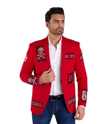 Denim Distriqt Herren Sakko Totenkopf Rot (52)