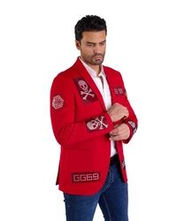 Denim Distriqt Herren Sakko Totenkopf Rot (52)