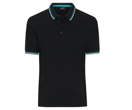 Poloshirt Kurzarm Schwarz Basic Pique Polohemd Kontraststreifen