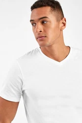 Next T-Shirt Slim Fit mit V-Ausschnitt Weiß/Creme/Grau