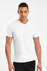 Next T-Shirt Slim Fit mit V-Ausschnitt Weiß/Creme/Grau