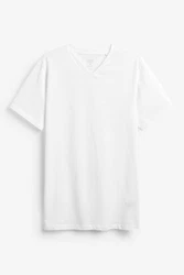 Next T-Shirt Slim Fit mit V-Ausschnitt Weiß/Creme/Grau