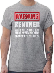 Shirtracer T-Shirt Warnung Rentner der alles weiß I Geschenkideen Rentner Rente Dunkelgrau/Grau/Silber/Rot