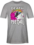 Shirtracer T-Shirt Death Metal Sensenmann Einhorn Dunkelgrau/Rosa/Grau