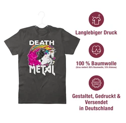 Shirtracer T-Shirt Death Metal Sensenmann Einhorn Dunkelgrau/Grau/Rosa
