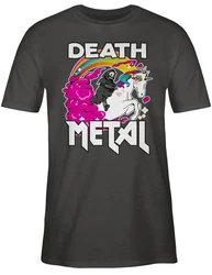 Shirtracer T-Shirt Death Metal Sensenmann Einhorn Dunkelgrau/Grau/Rosa