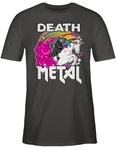 Shirtracer T-Shirt Death Metal Sensenmann Einhorn Dunkelgrau/Grau/Rosa