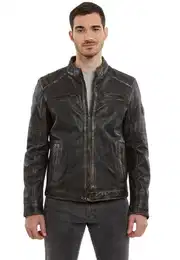Lederjacke Sandford Herren Lederjacke Lammnappa Bikerjacke schwarz-beige