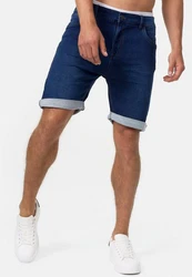 Indicode Herren Lonar Jeans Shorts mit 5 Taschen Dunkelblau/Blau/Hellblau