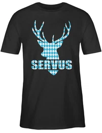 T-Shirt Servus - Hirsch mit bayrischem Muster Mode fr Oktoberfest Herren