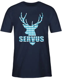 T-Shirt Servus - Hirsch mit bayrischem Muster Mode fr Oktoberfest Herren