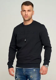 Sweatshirt JCOBOOM SWEAT CREW NECK Sweatpullover mit Logo und Patches Langarm Shirt Baumwollmischung