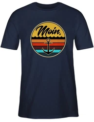 Shirtracer T-Shirt Moin Retro Badge Sprüche Statement Dunkelblau/Blau