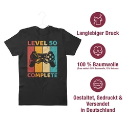 Shirtracer T-Shirt Level 50 Complete Zocker Geburtstag Schwarz/Mischfarben/Dunkelgrau/Rot/Braun