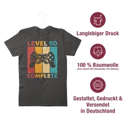 Shirtracer T-Shirt Level 50 Complete Zocker Geburtstag Schwarz/Dunkelgrau/Rot/Mischfarben/Braun/Dunkelgrün