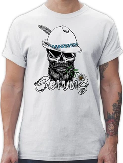 Shirtracer T-Shirt Servus Totenkopf Skull Bayrisch Mode für Oktoberfest Herren