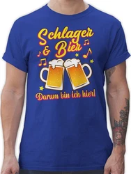 Shirtracer T-Shirt Schlager & Bier darum bin ich hier! Rosa/Blau/Beige/Fliederfarben/Dunkelblau