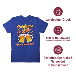 Shirtracer T-Shirt Schlager & Bier darum bin ich hier! Rosa/Blau/Beige/Fliederfarben/Dunkelblau