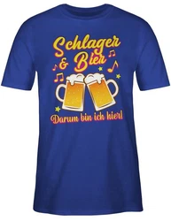 Shirtracer T-Shirt Schlager & Bier darum bin ich hier! Rosa/Blau/Beige/Fliederfarben/Dunkelblau