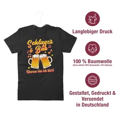 Shirtracer T-Shirt Schlager & Bier darum bin ich hier! Schwarz/Beige/Orange/Gelb/Braun