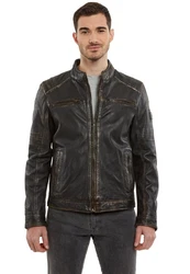 Lederjacken24 Lederjacke Sandfort Herren Bikerjacke schwarz/beige