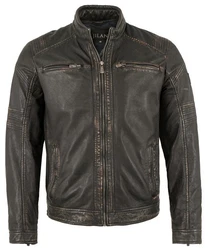Lederjacken24 Lederjacke Sandfort Herren Bikerjacke schwarz/beige