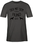 Shirtracer T-Shirt Der mit dem Hund geht Sprüche Statement mit Spruch Grau/Dunkelgrün/Dunkelgrau/Braun