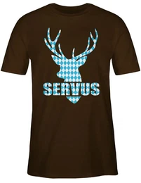 T-Shirt Servus - Hirsch mit bayrischem Muster Mode fr Oktoberfest Herren