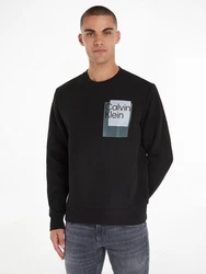 Calvin Klein Sweatshirt Overlay Box Logo Sweatshirt Schwarz/Silber