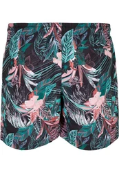 URBAN CLASSICS Badeshorts PatternSwim Shorts Dunkelgrün/Rosa/Grün