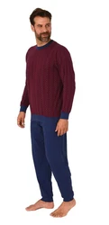 Normann Pyjama Herren Schlafanzug lang Dunkelrot/Bordeaux/Rot