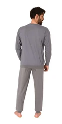 Normann Pyjama Herren Schlafanzug lang Hellgrau/Dunkelgrau/Grau