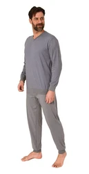 Normann Pyjama Herren Schlafanzug lang Hellgrau/Dunkelgrau/Grau