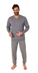 Normann Pyjama Herren Schlafanzug lang Hellgrau/Dunkelgrau/Grau