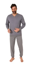 Pyjama Herren Schlafanzug lang mit Bndchen in eleganter Minimalprint Optik