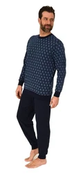 Normann Pyjama Herren Schlafanzug lang Hellblau/Dunkelblau