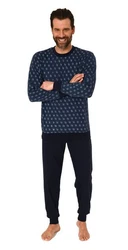 Normann Pyjama Herren Schlafanzug lang Hellblau/Dunkelblau
