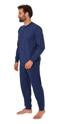 Normann Pyjama Herren Schlafanzug lang Blau/Dunkelblau