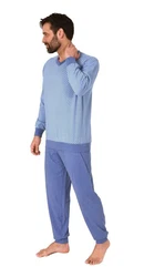 Normann Pyjama Herren Schlafanzug lang Blau/Hellblau