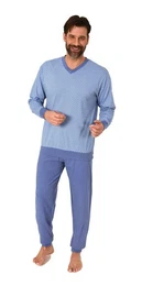 Pyjama Herren Schlafanzug lang mit Bndchen in eleganter Minimalprint Optik