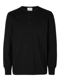 T-Shirt Einfarbiges Rundhals Langarm T-Shirt SLHPHILLIP 6708 in Schwarz