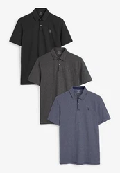 Next Poloshirt im 3er-Pack Dunkelblau/Grau/Dunkelgrau