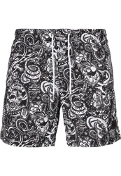 URBAN CLASSICS Badeshorts PatternSwim Shorts Schwarz/Creme/Grau/Weiß