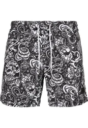 URBAN CLASSICS Badeshorts PatternSwim Shorts Schwarz/Creme/Grau/Weiß