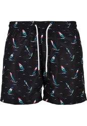 URBAN CLASSICS Badeshorts PatternSwim Shorts Schwarz/Dunkelblau/Mischfarben