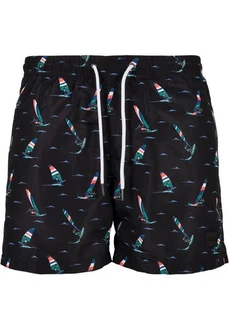 URBAN CLASSICS Badeshorts PatternSwim Shorts Schwarz/Dunkelblau/Mischfarben