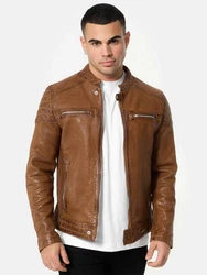 Tazzio Lederjacke A803 Herren Echtleder Braun/Dunkelbraun