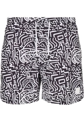 URBAN CLASSICS Badeshorts PatternSwim Shorts Creme/Dunkelblau/Lila/Weiß