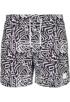 URBAN CLASSICS Badeshorts PatternSwim Shorts Creme/Dunkelblau/Lila/Weiß
