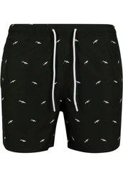 URBAN CLASSICS Badeshorts Embroidery Swim Shorts Schwarz/Dunkelgrün